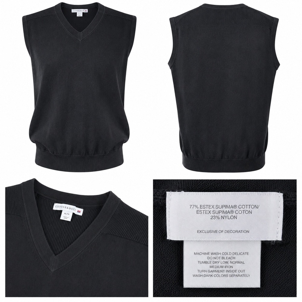 Cutter &‎ Buck Mens XL Black Supima Cotton V-Neck Sweater Vest Golf Business